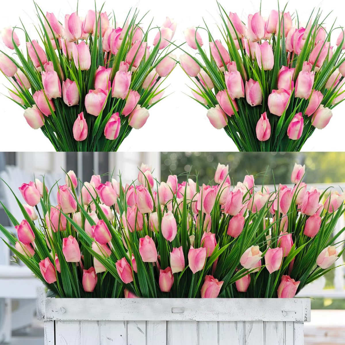 YILIUFA pink outdoor tulips bundle adds vibrant color to patios.