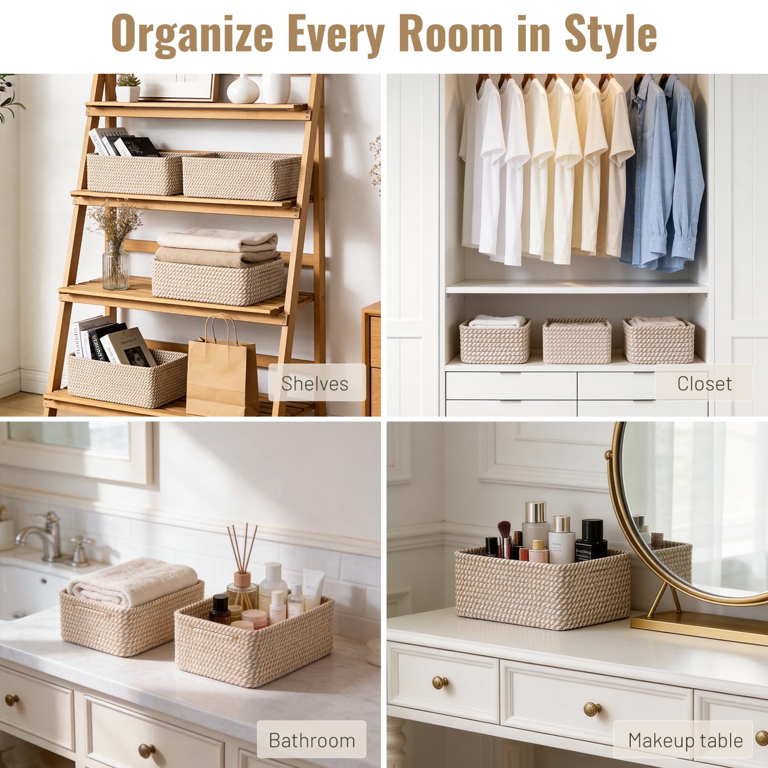 Yilobi bathroom organization baskets keep towels and toiletries within reach.