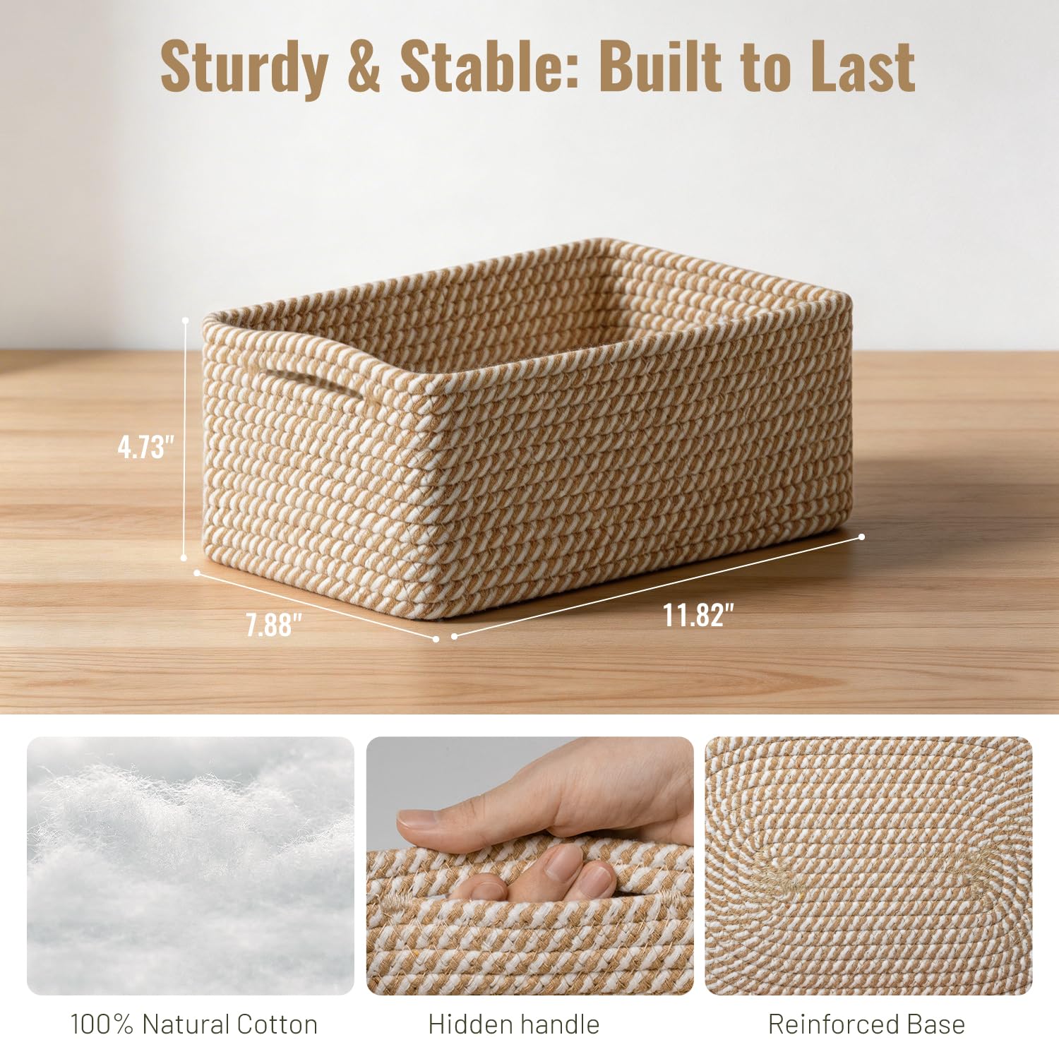 Yilobi cotton rope baskets in khaki add neutral decor and storage.