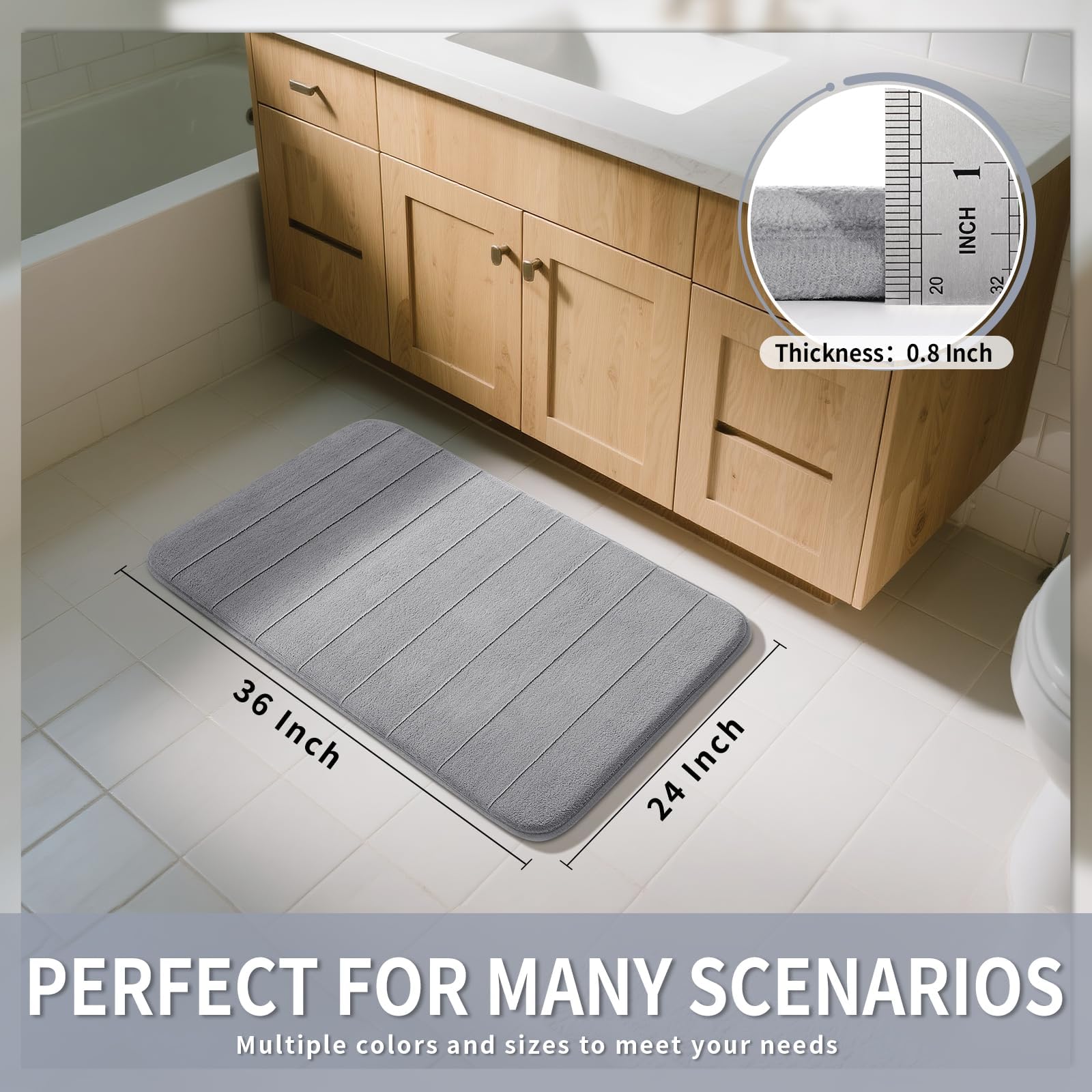 Yimobra bath mat 36x24 gray floor display highlights stability and coverage