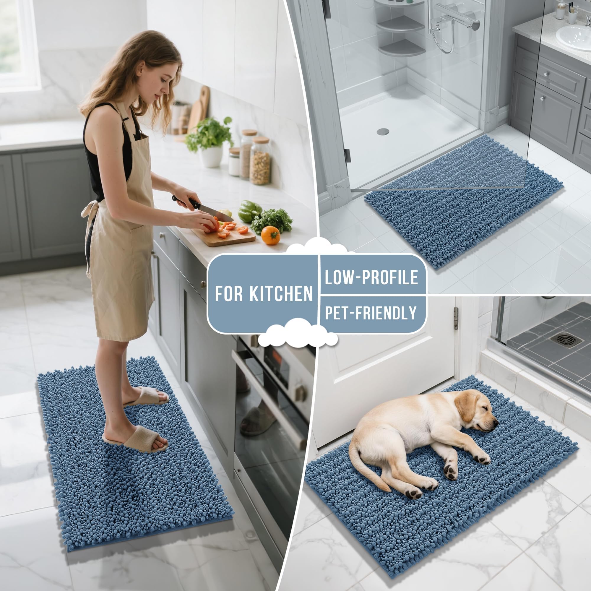 Yimobra mat provides full coverage from tub to vanity.