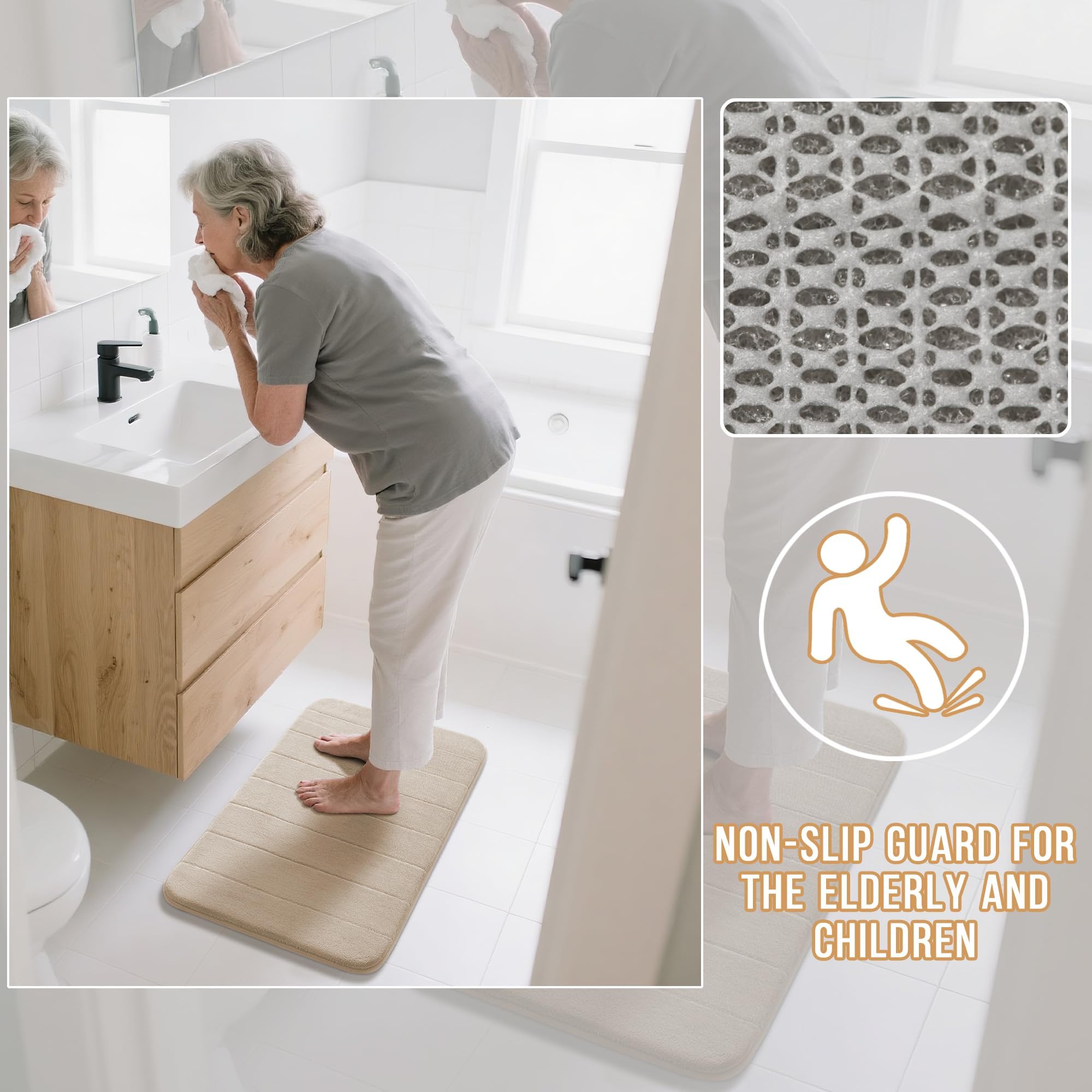 Yimobra bath mat sized for two-sink vanities and versatile placement