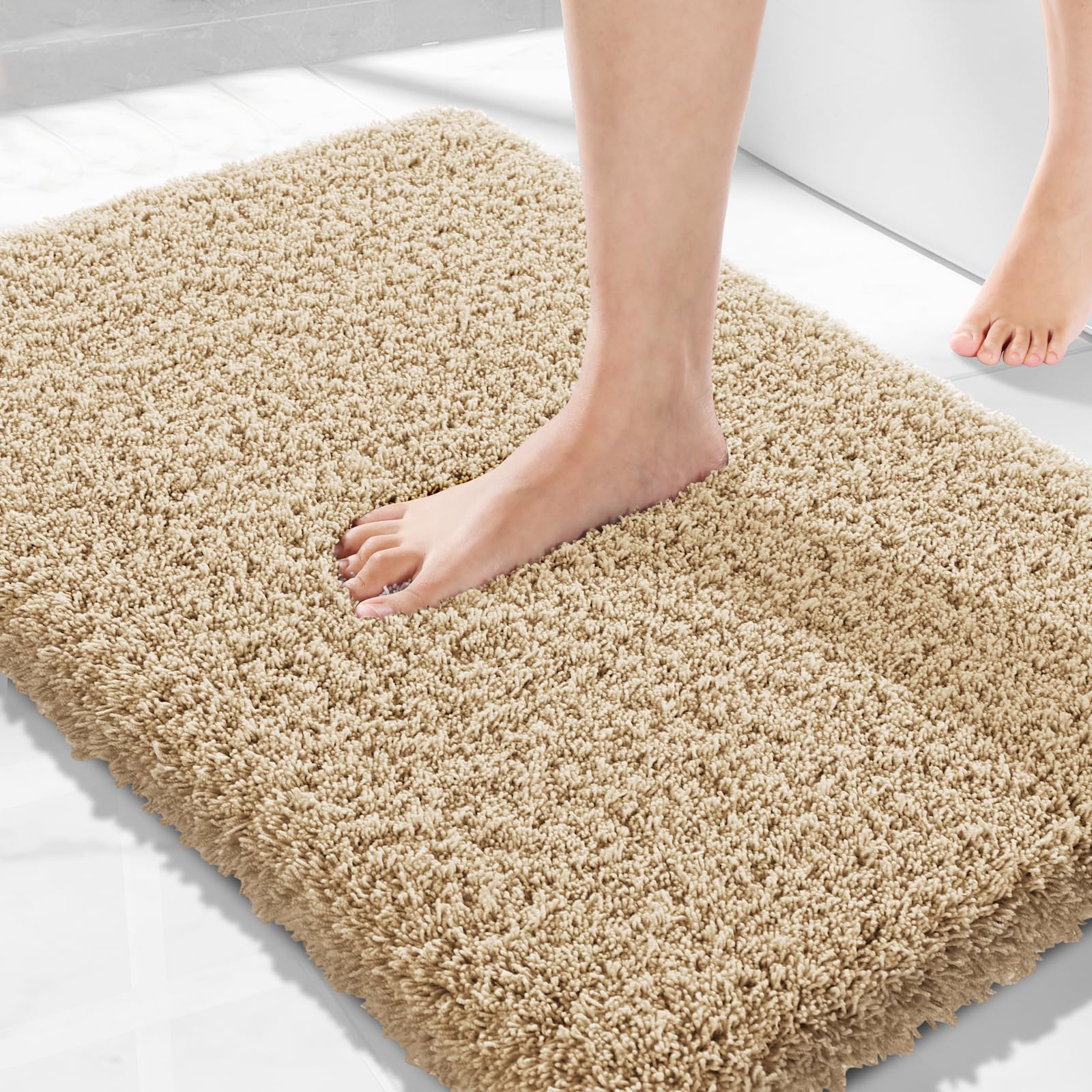 Yimobra 32x20 bath rug in ultra-soft plush texture for cozy feet.