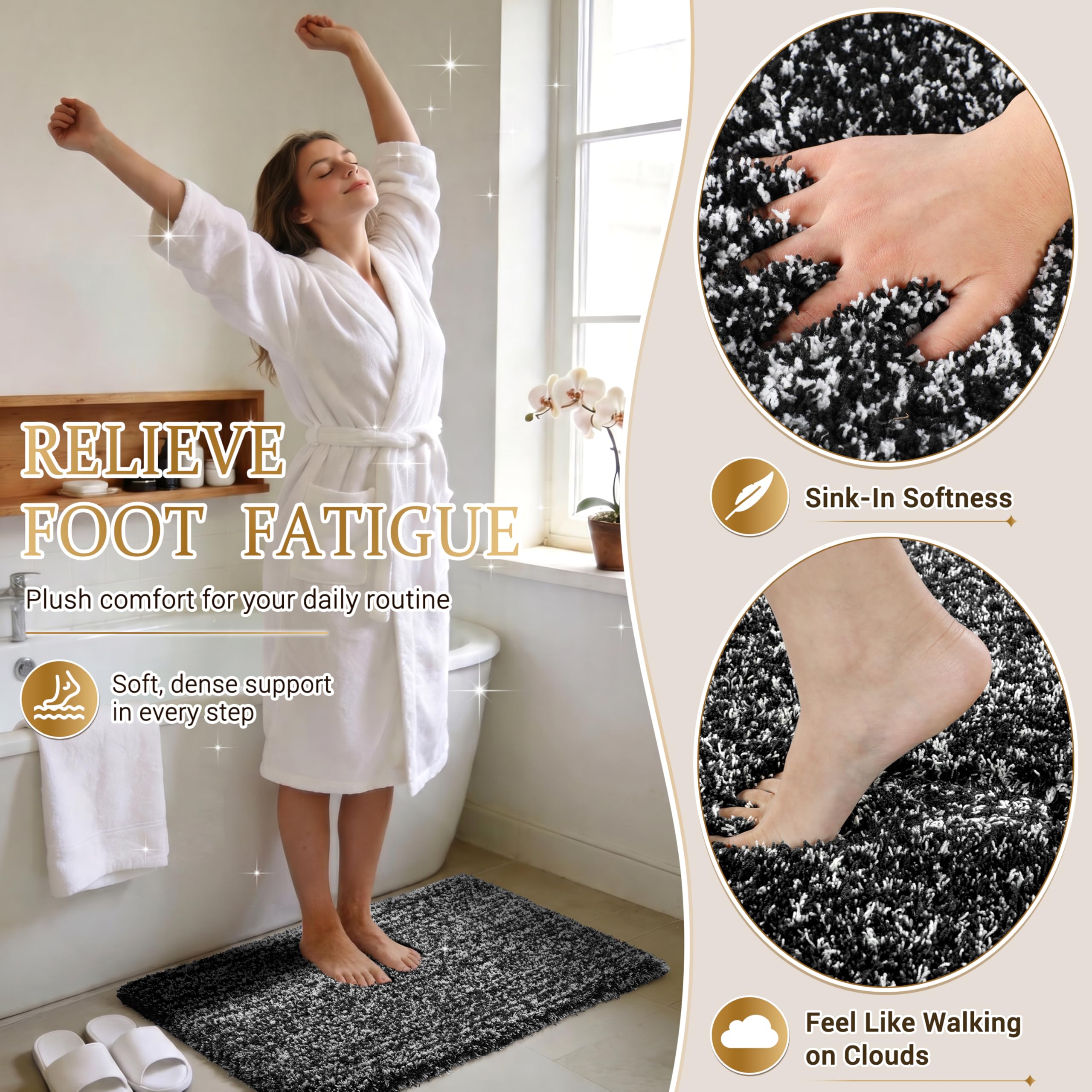 Yimobra bath rug features absorbent microfiber for quick water uptake.