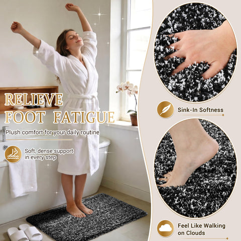 Yimobra bath rug features absorbent microfiber for quick water uptake.