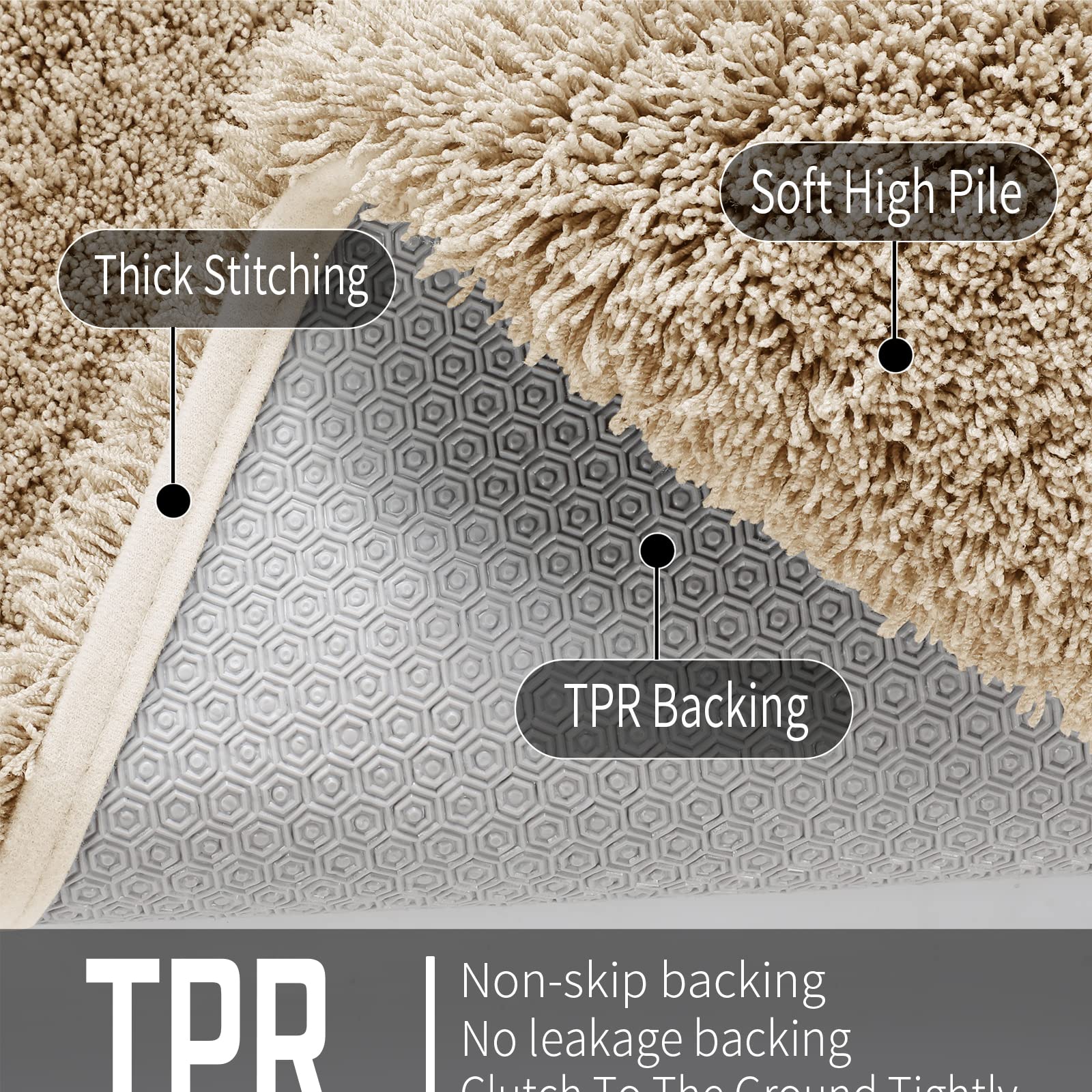 Yimobra beige rug adds warmth and cozy styling to any bathroom.