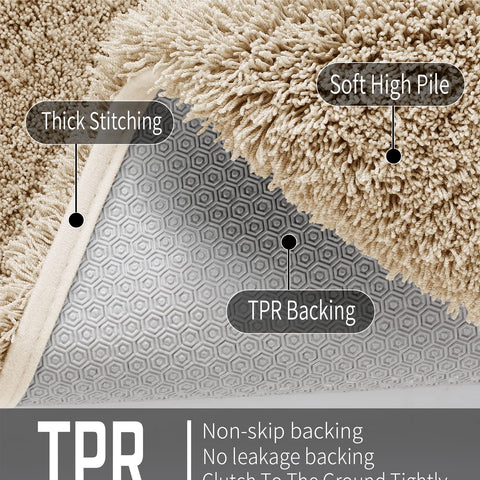 Yimobra beige rug adds warmth and cozy styling to any bathroom.