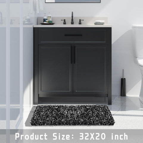 Yimobra bath rug black white colorway complements modern bathroom decor.