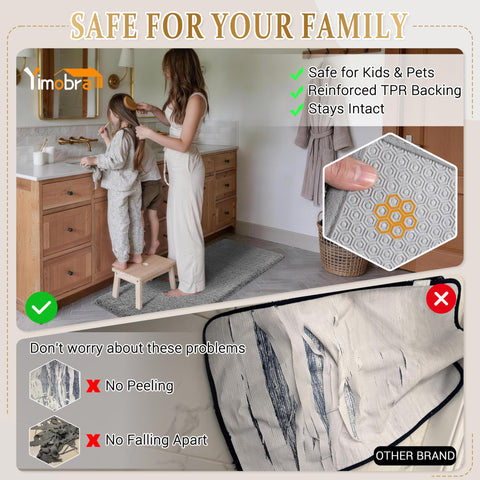 Yimobra bath rug in bathroom scene complements any decor with soft gray tone.