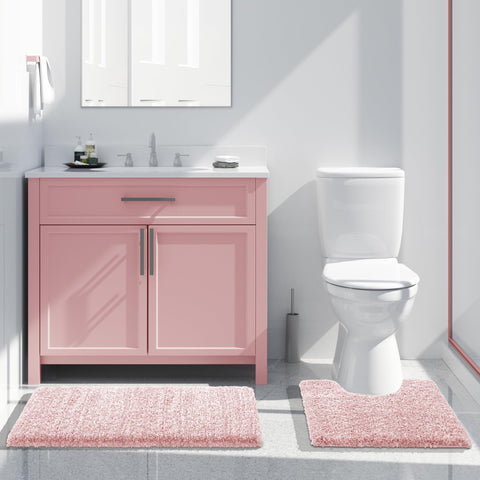 Yimobra light pink and white rug adds soft color to your bathroom