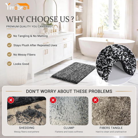 Yimobra bath rug non-slip bottom with hexagon-inspired design for safety.