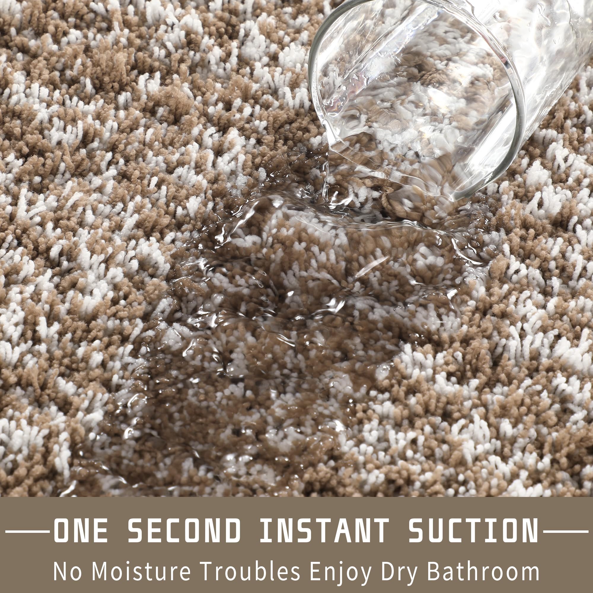 Yimobra bathroom rug light brown and white colorway complements neutral decor.
