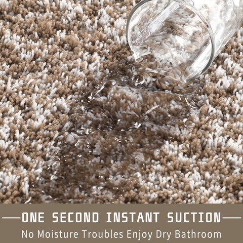 Yimobra bathroom rug light brown and white colorway complements neutral decor.