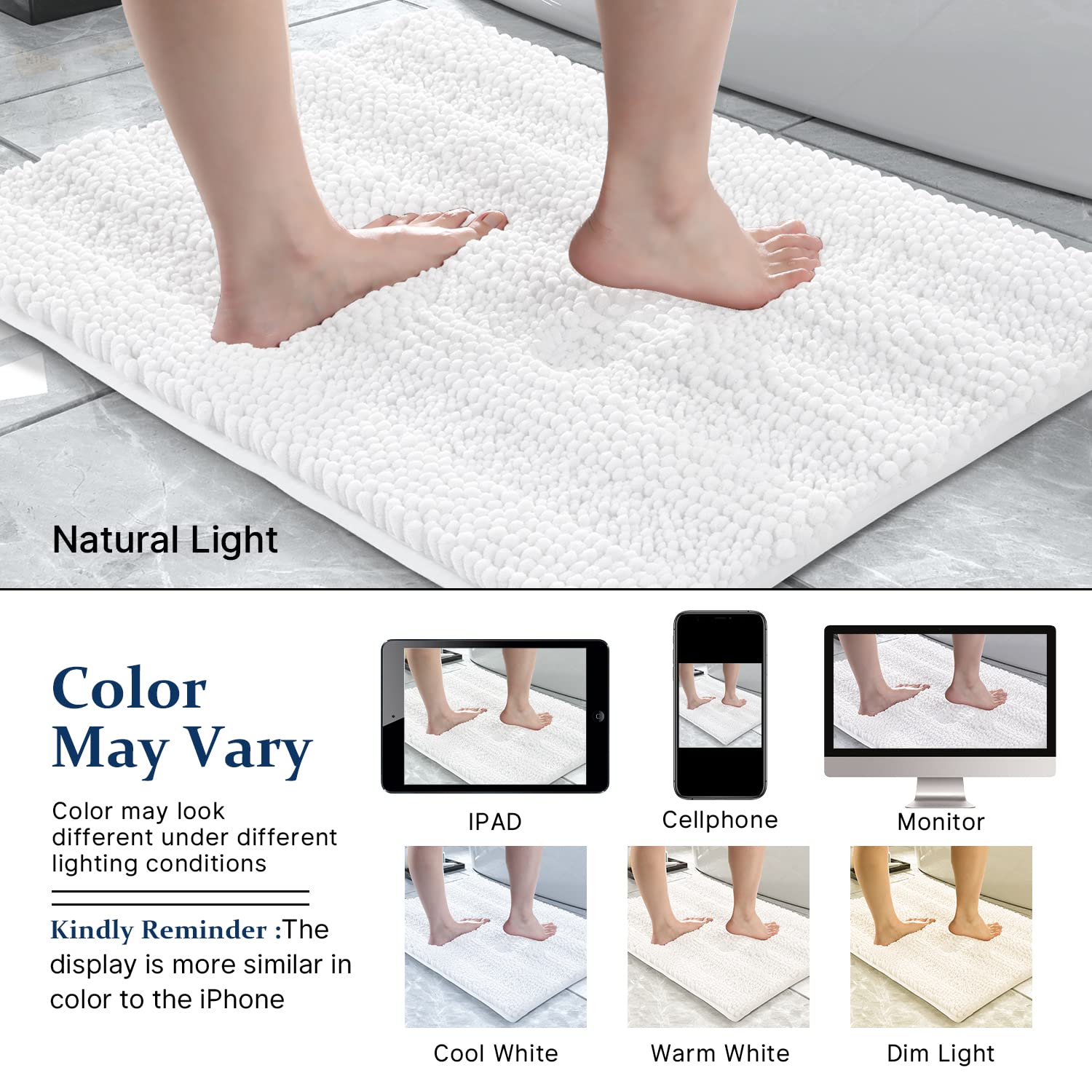 Yimobra bathroom rug mat anti-slip backing for secure footing on damp floors