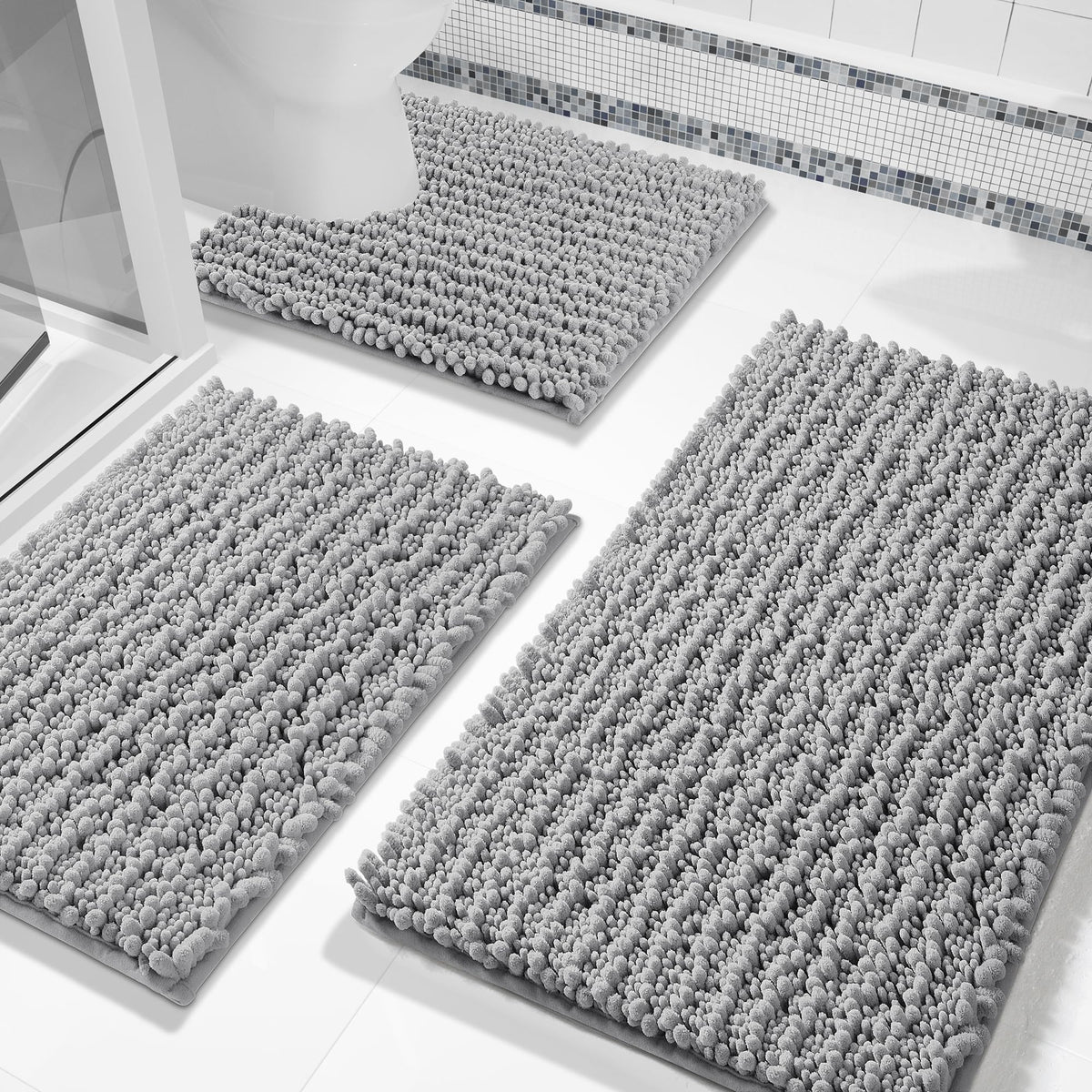 Yimobra bathroom rug set 3-piece: plush comfort underfoot after shower or bath.
