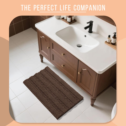 Yimobra bath rug mat brown texture adds cozy finish to room.