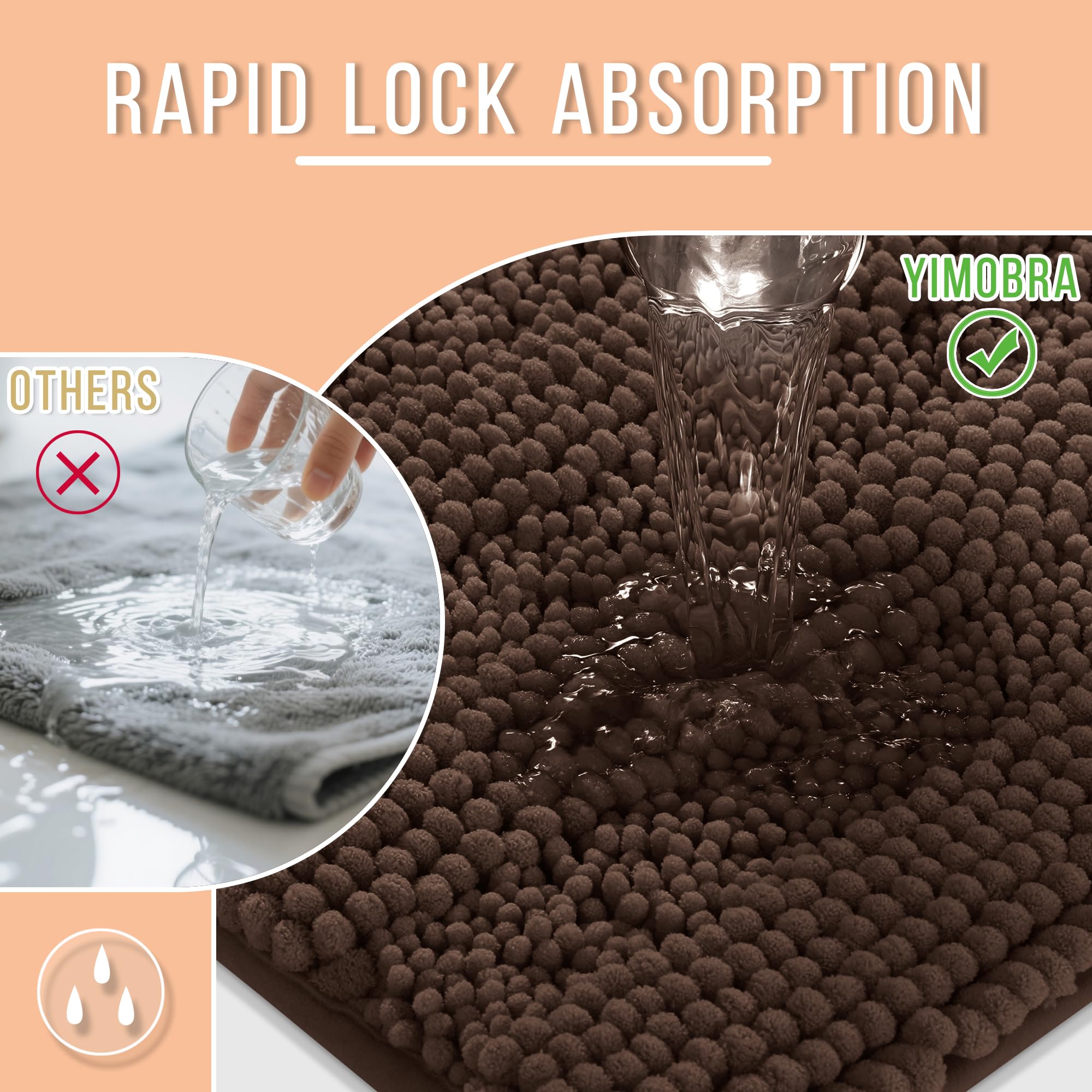 Yimobra bath rug mat machine washable design for easy care.