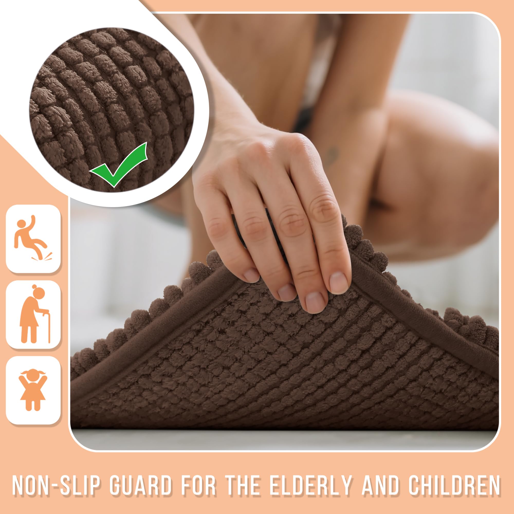 Yimobra bath rug mat quick-dry pile helps floors stay dry.