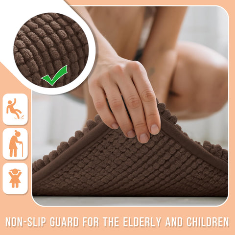 Yimobra bath rug mat quick-dry pile helps floors stay dry.