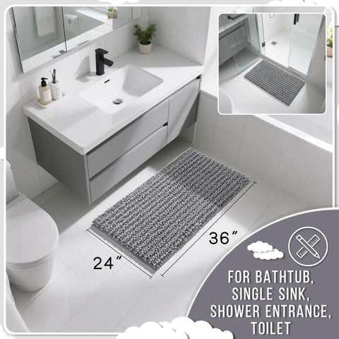 Yimobra chenille bath mat gray soft pile ready to absorb water quickly