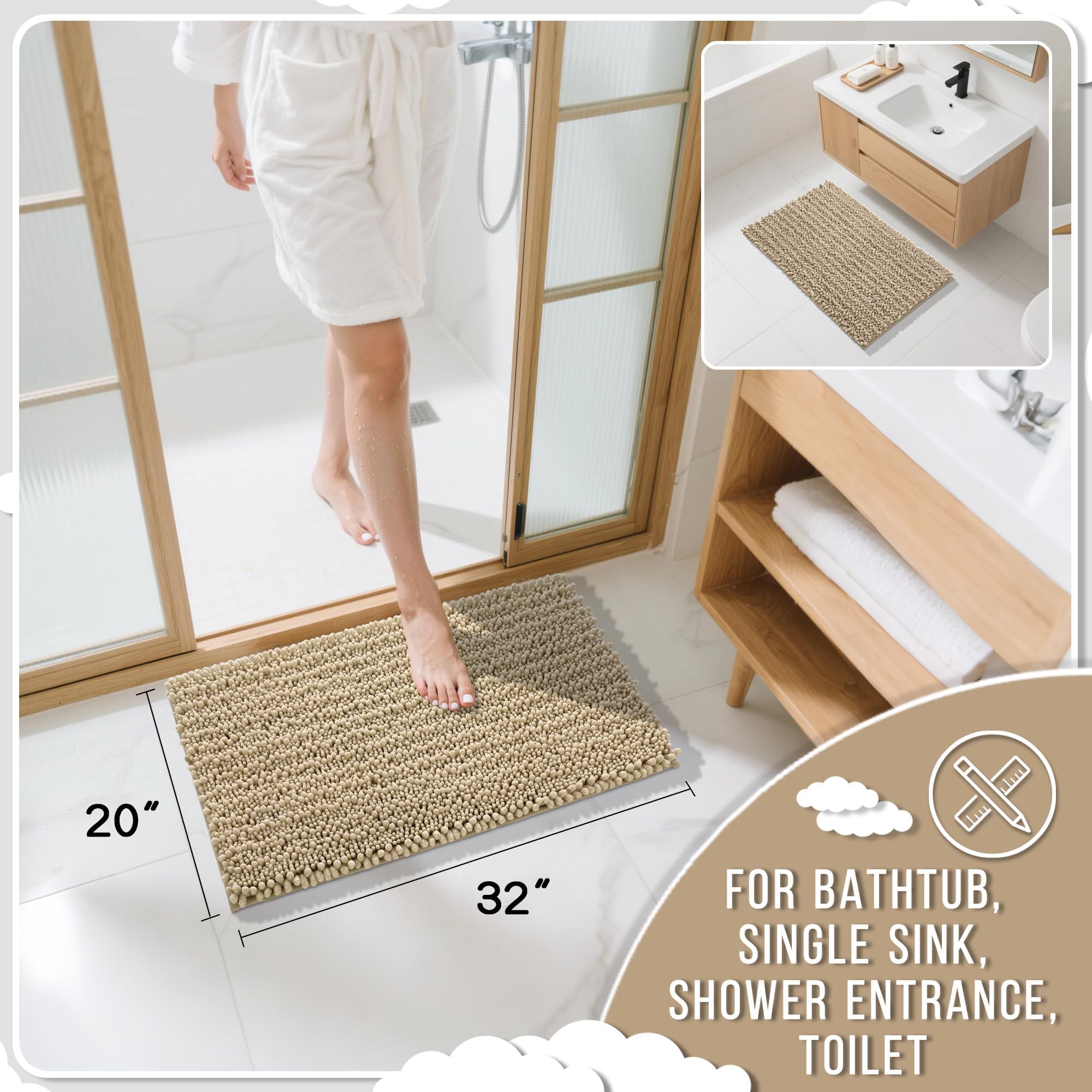 Yimobra chenille bath mat ultra-soft pile cushions feet after showers