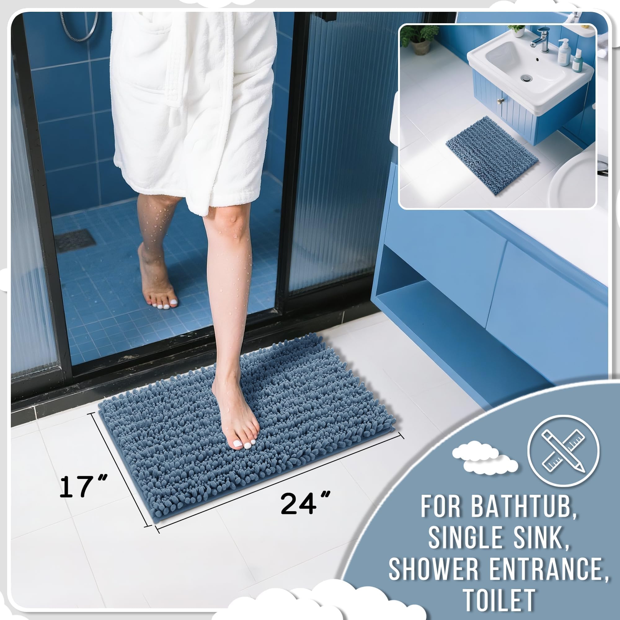 Yimobra bath rug absorbs water quickly to keep floors dry.