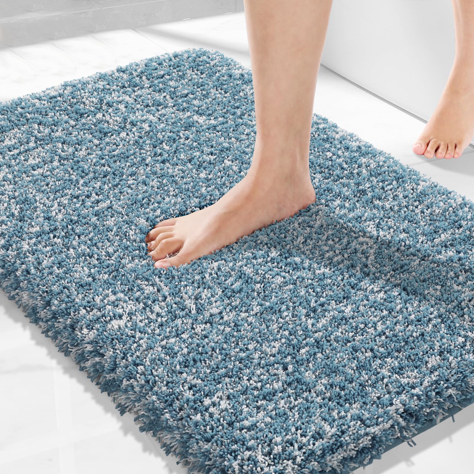 Yimobra denim blue bath rug 32x20 adds soft comfort to your bathroom.