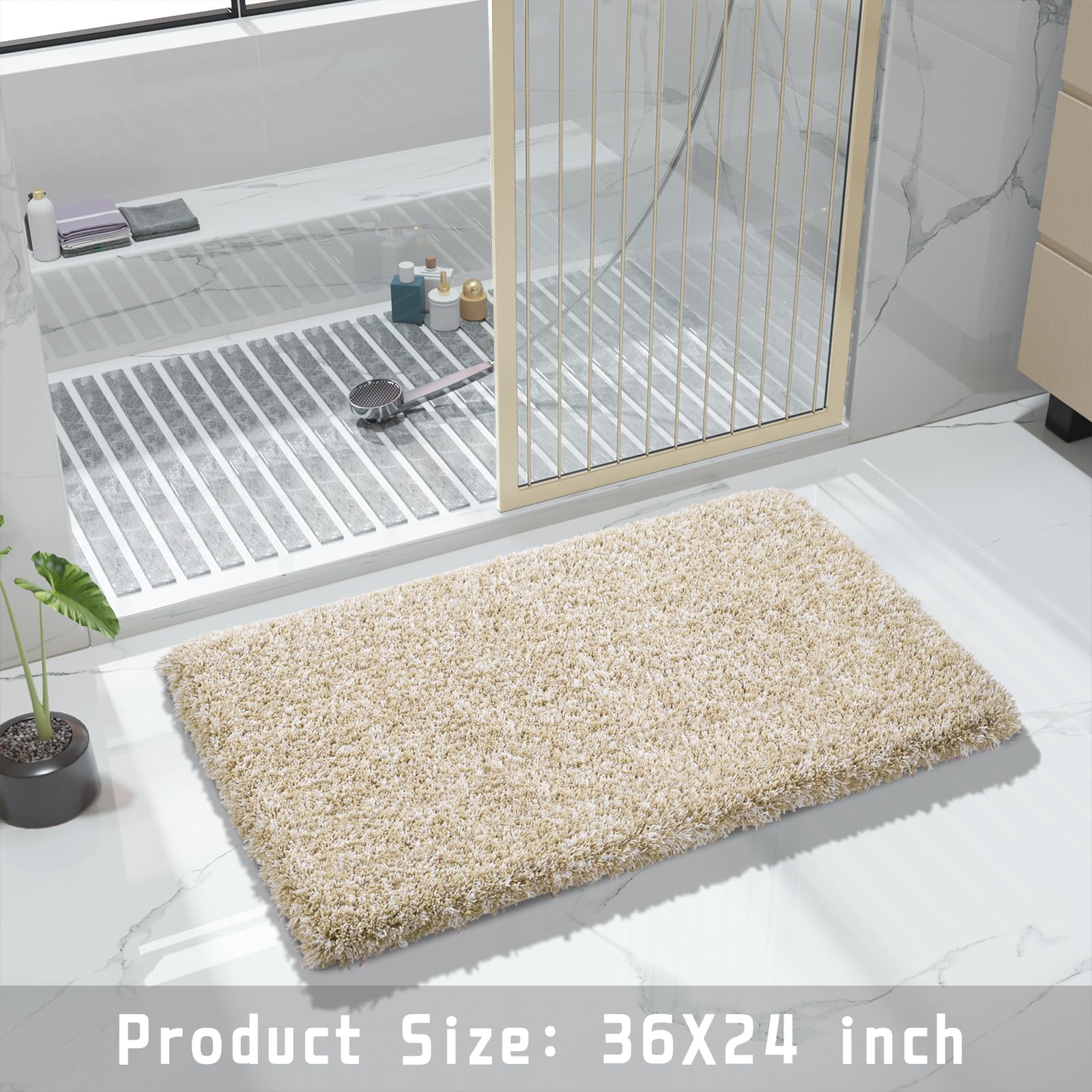 Yimobra fluffy shower mat adds comfort by the tub