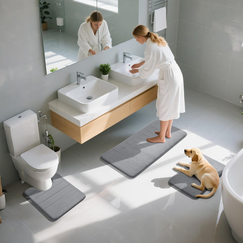Yimobra gift-ready gray bath rug set for home refresh.