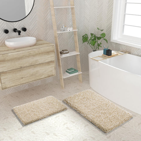 Yimobra light beige and white rug complements bathroom decor