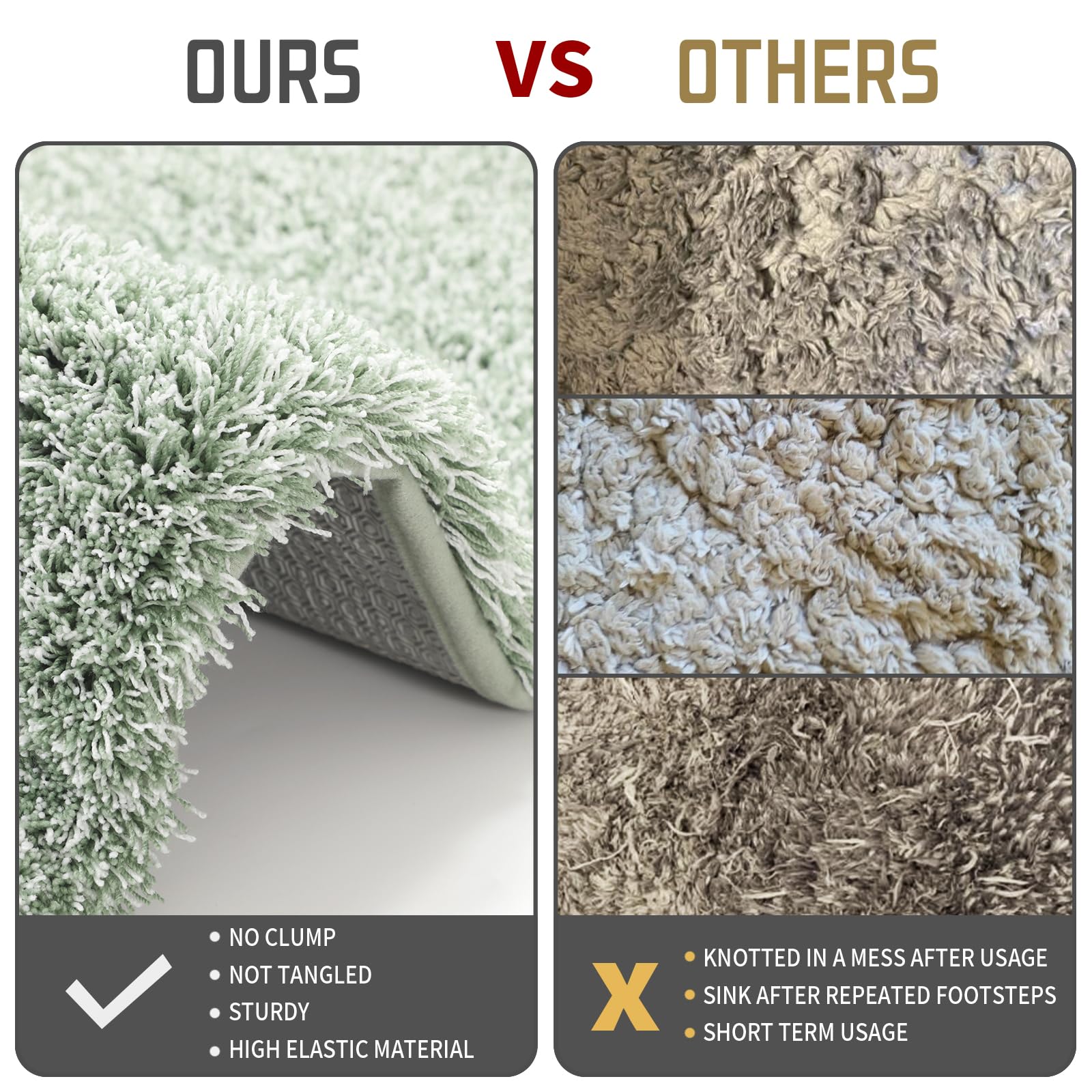 Yimobra light-green rug texture close-up, plush feel that stays fluffy.