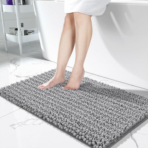 Yimobra long bathroom rug with non-slip backing for secure floor grip.