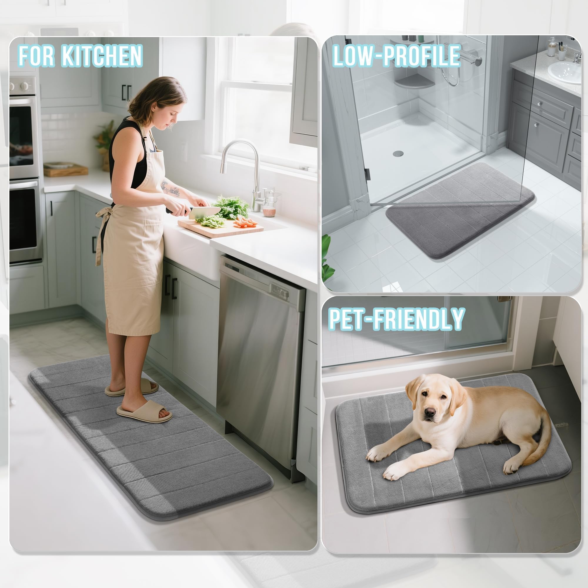 Yimobra machine-washable and quick-dry bathroom mats in gray.
