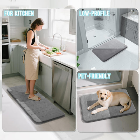 Yimobra machine-washable and quick-dry bathroom mats in gray.