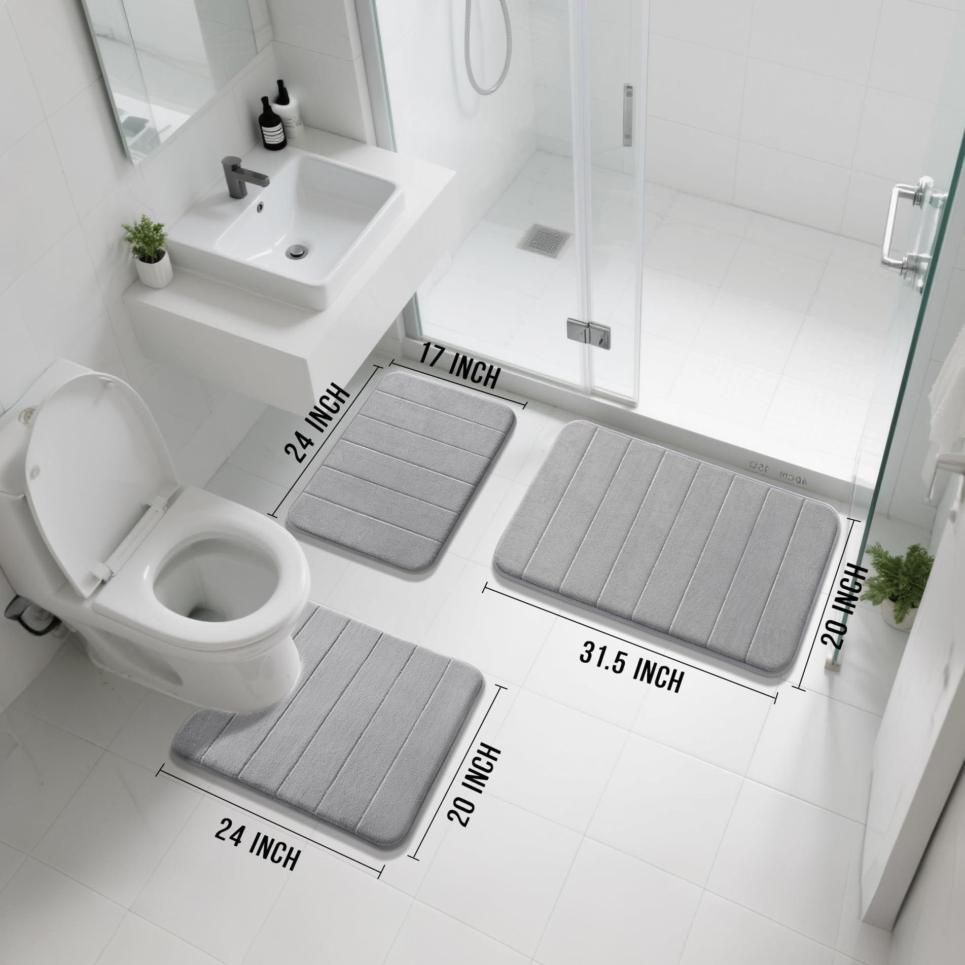 Yimobra memory foam bath mat set bath mat gray with plush absorbent surface