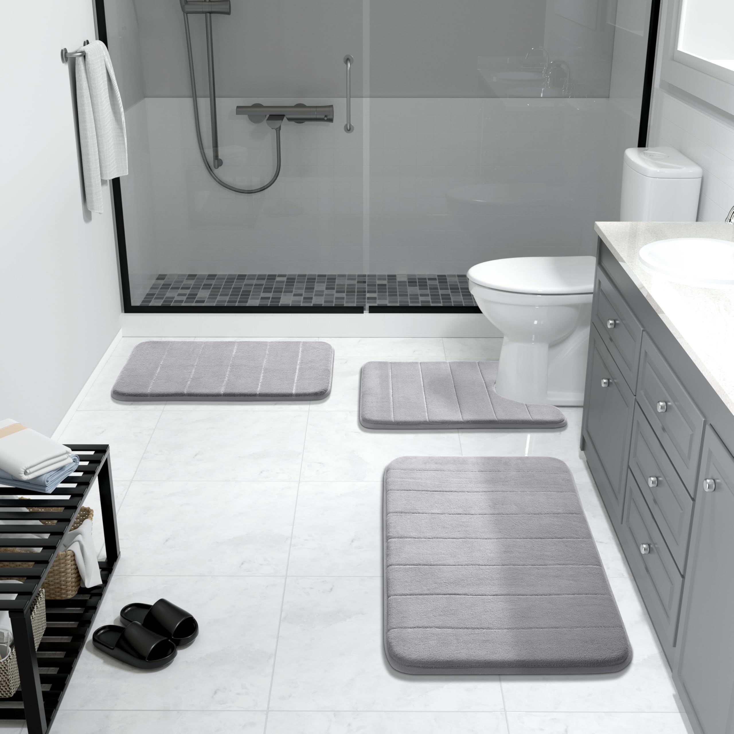 Yimobra memory foam bath mat set dries quickly and stays comfy
