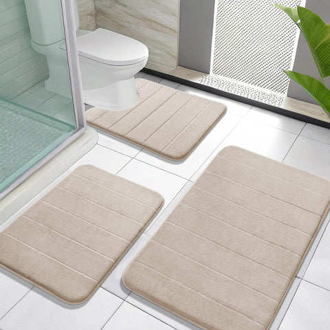 Yimobra memory foam bath mat set toilet mat close-up shows plush pile for comfort