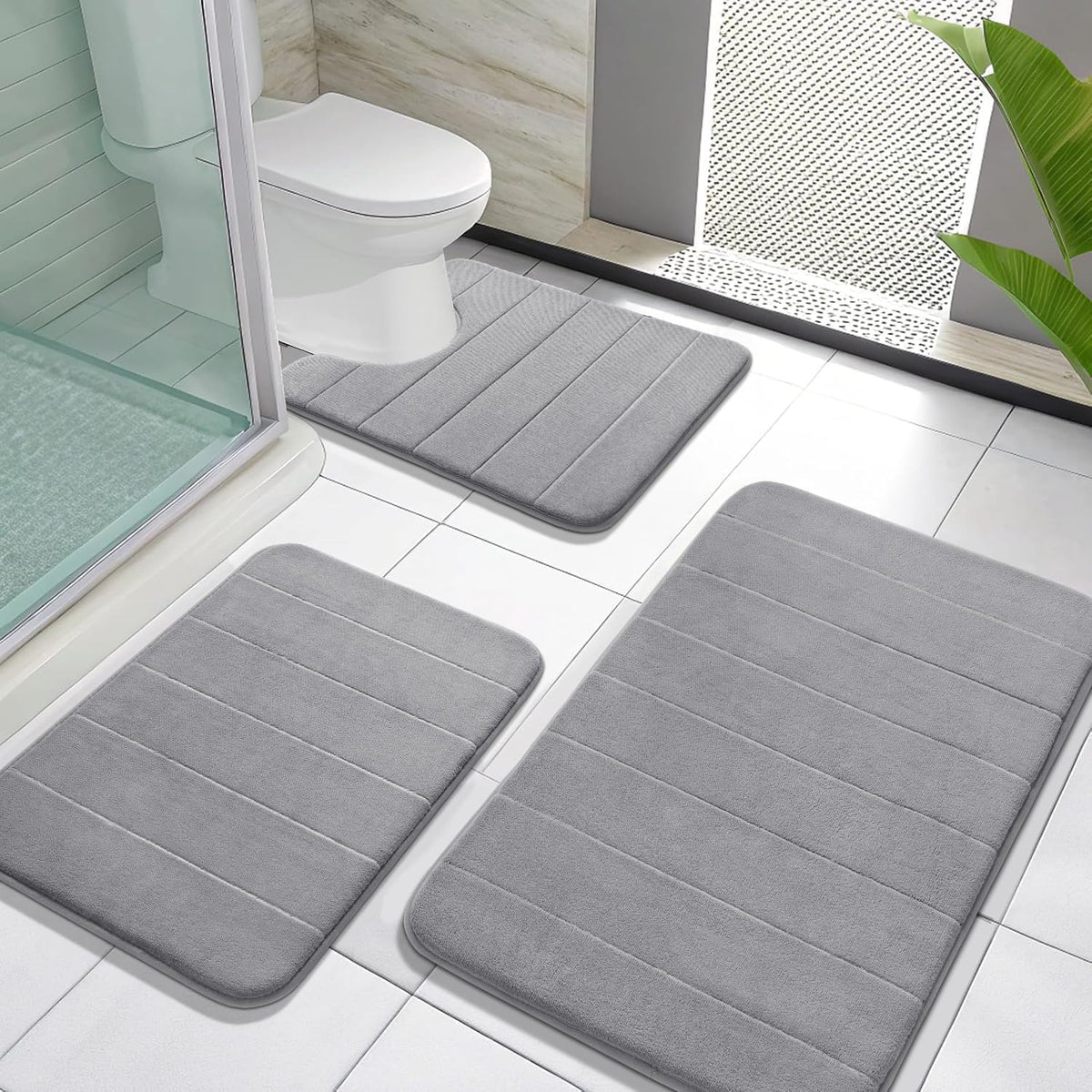 Yimobra memory foam bath mat set toilet mat gray for soft comfort underfoot