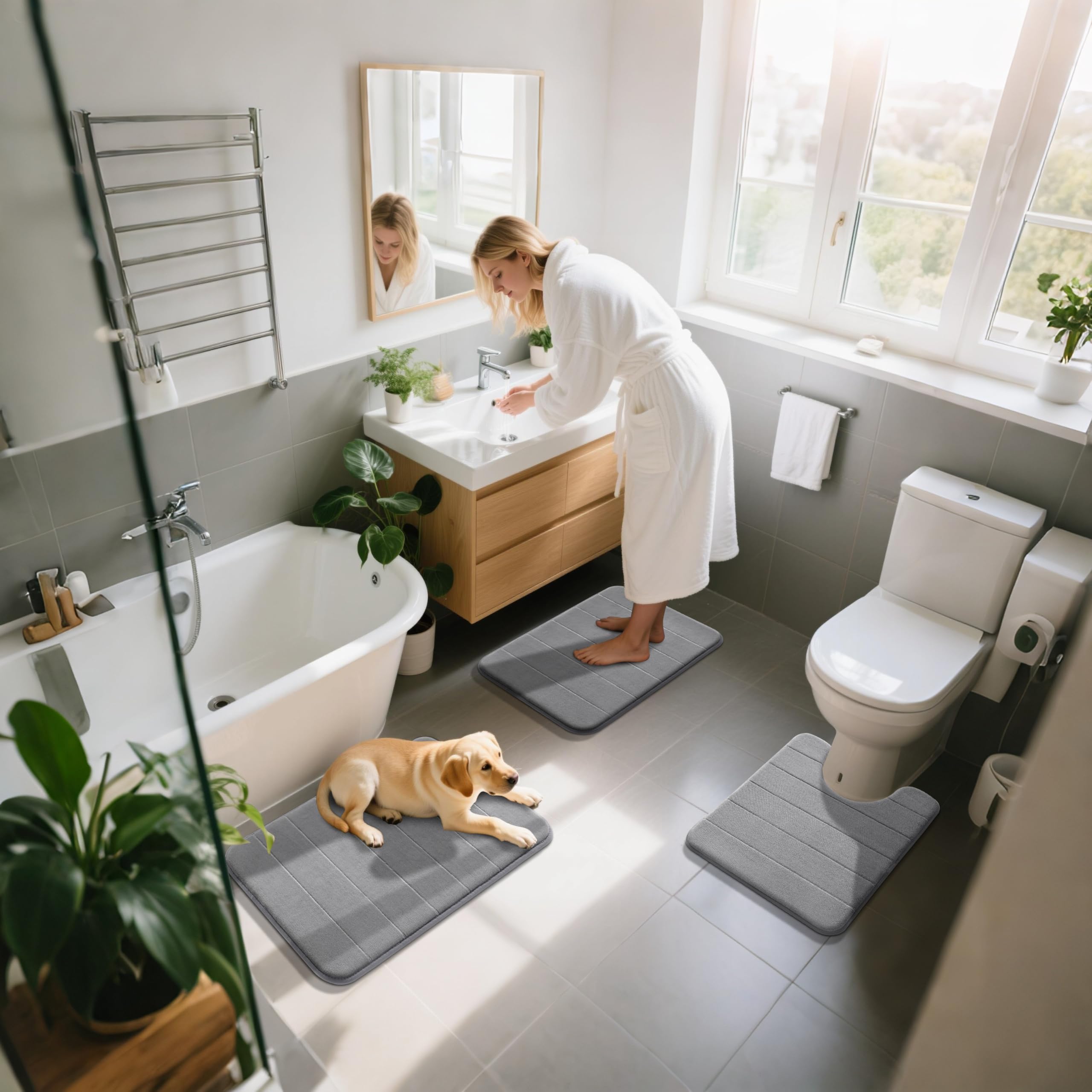 Yimobra memory foam bath mat set versatile for bath, toilet, or vanity
