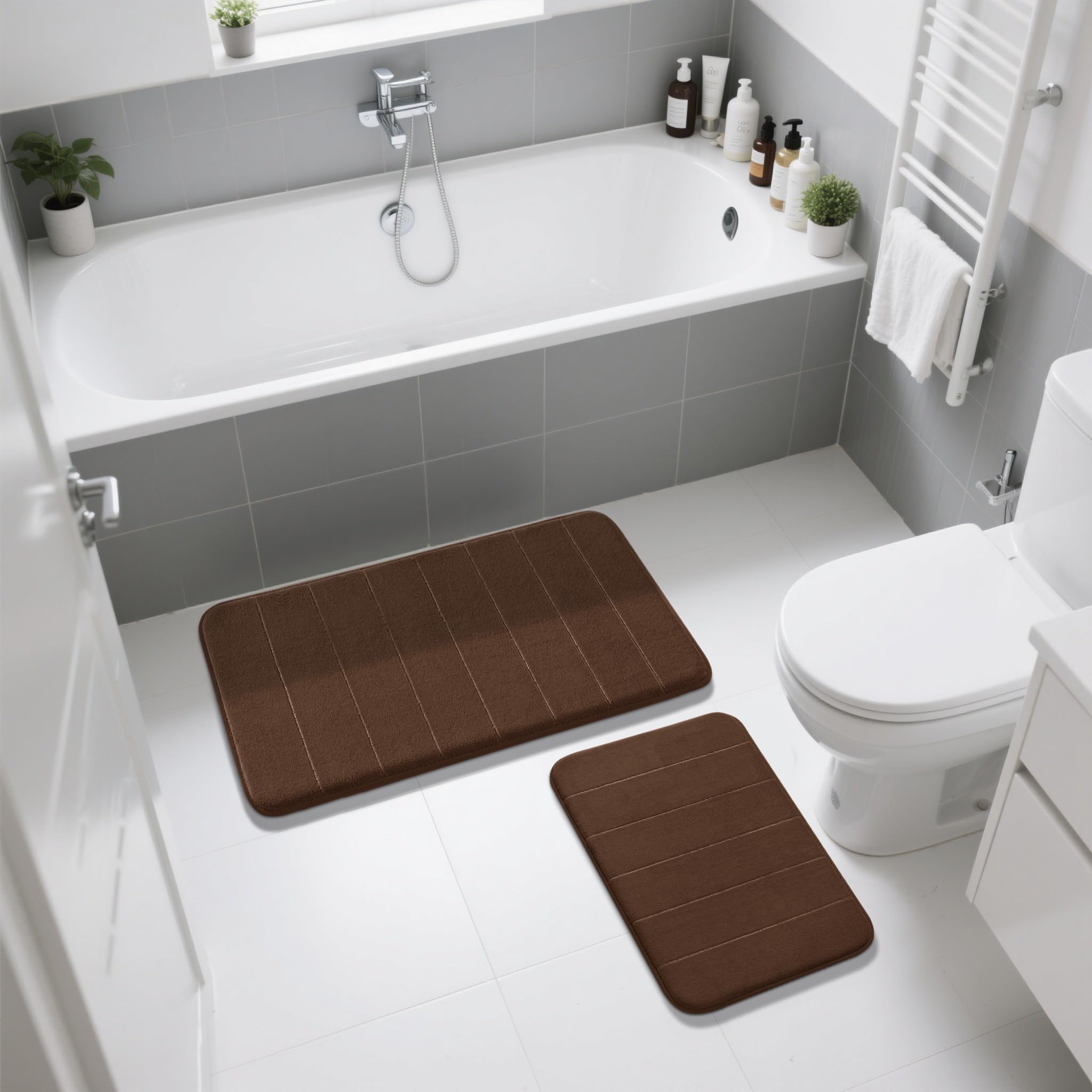 Yimobra brown bath rug adds warm color to any bathroom