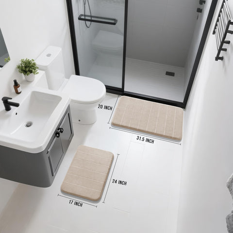 Yimobra memory foam bath rug set small beige for sink or tub edge.
