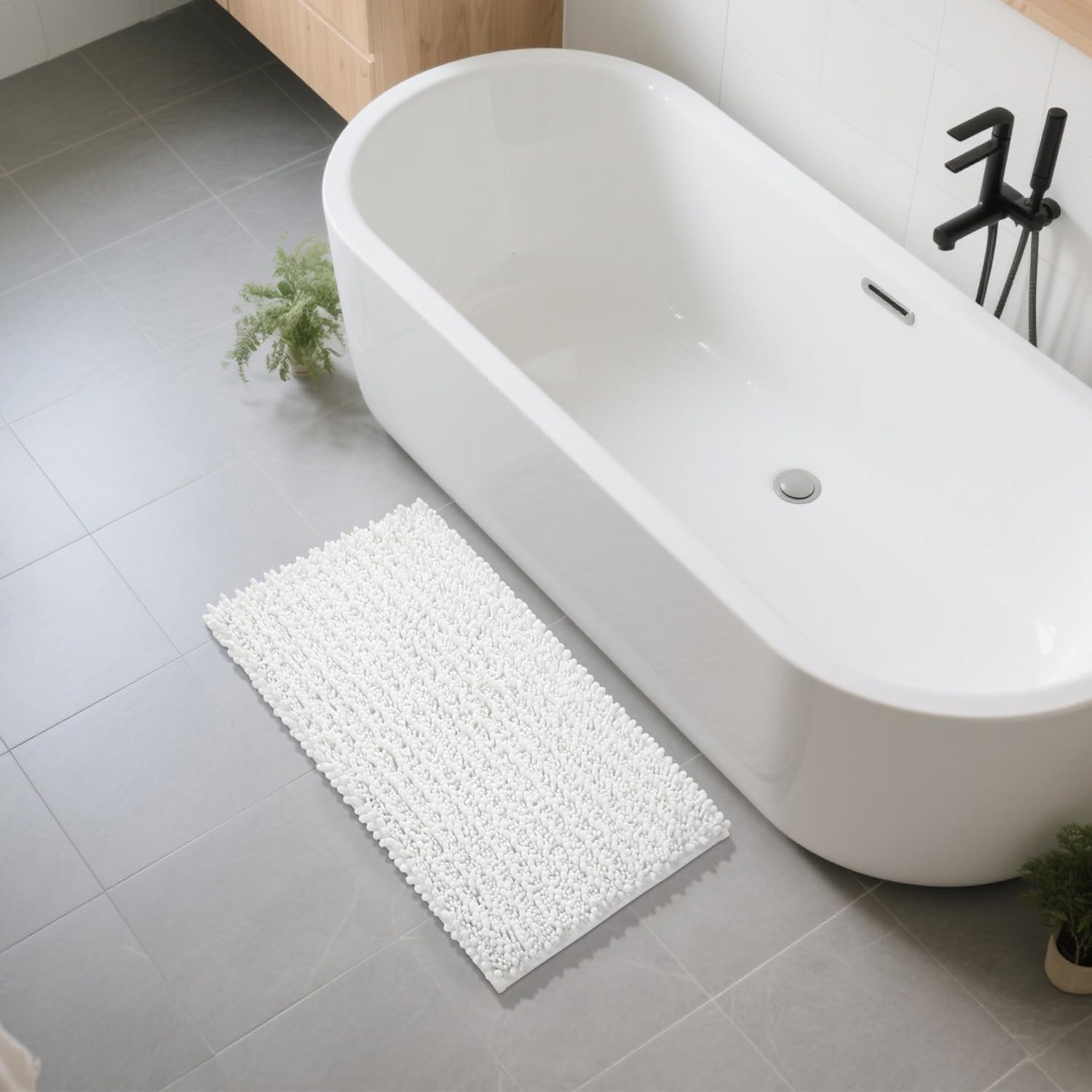 Yimobra modern rug shown as stylish bathroom decor accessory