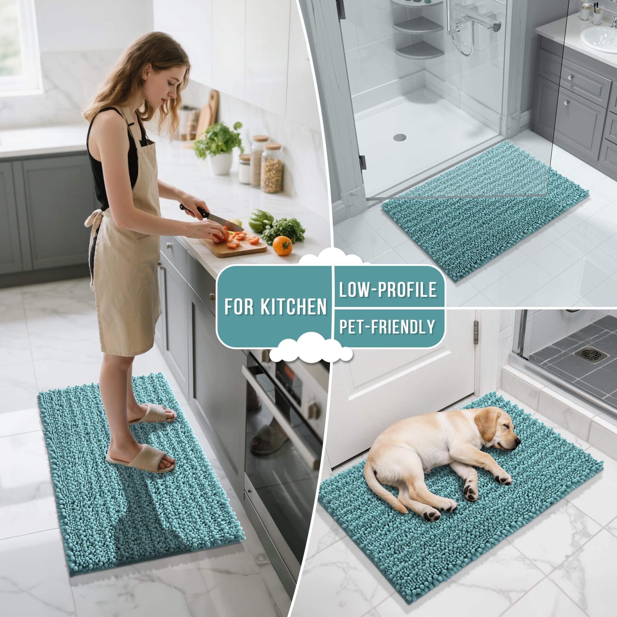 Yimobra versatile rug suitable for tub, shower, and vanity areas.
