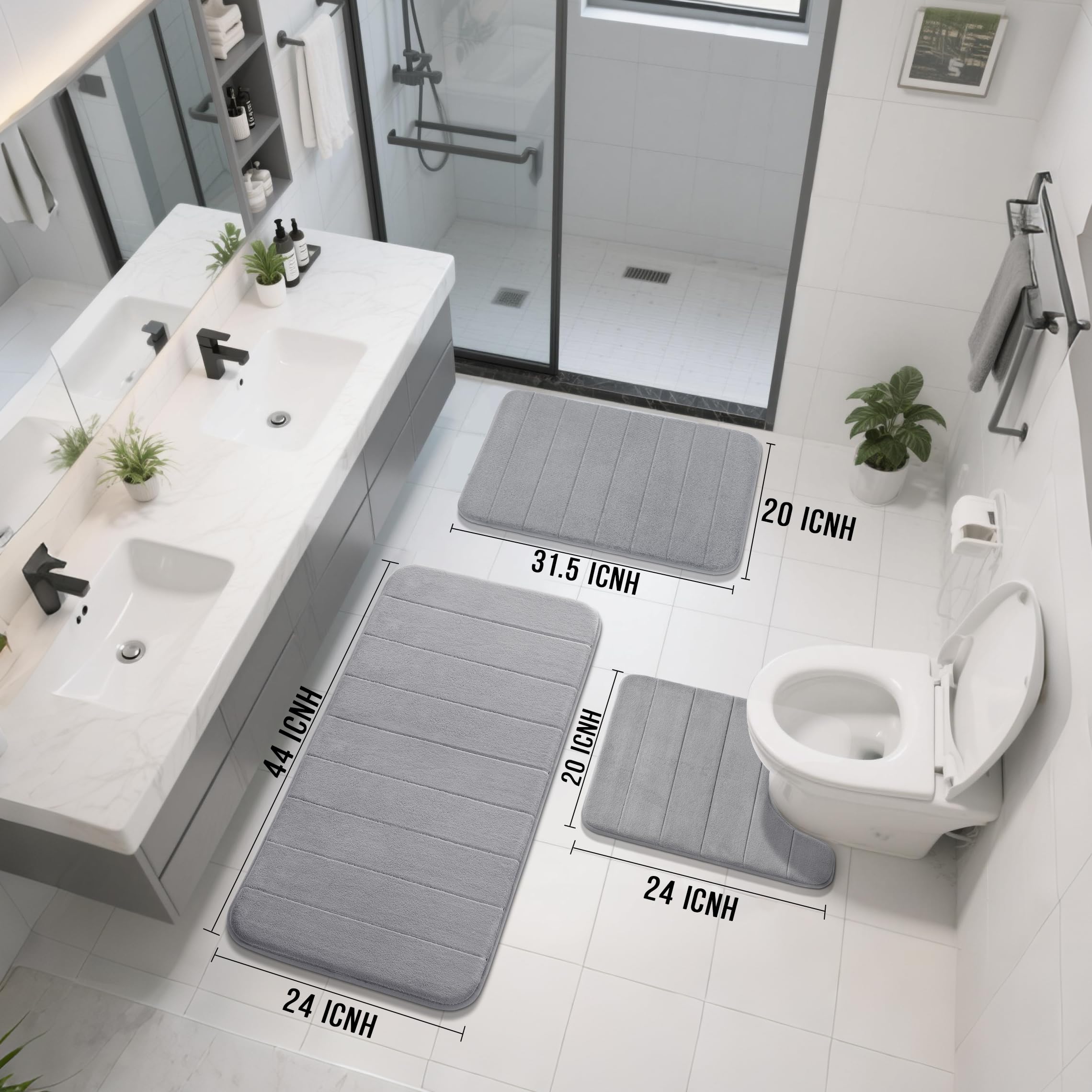 Yimobra bath mat with non-slip PVC dot backing for stable placement.