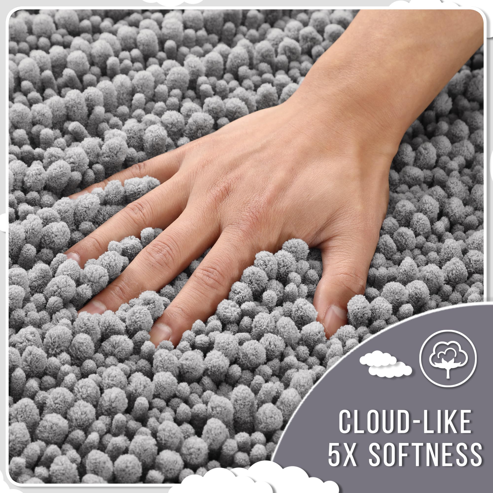 Yimobra non-slip bath rug gray backing grips dry floors securely