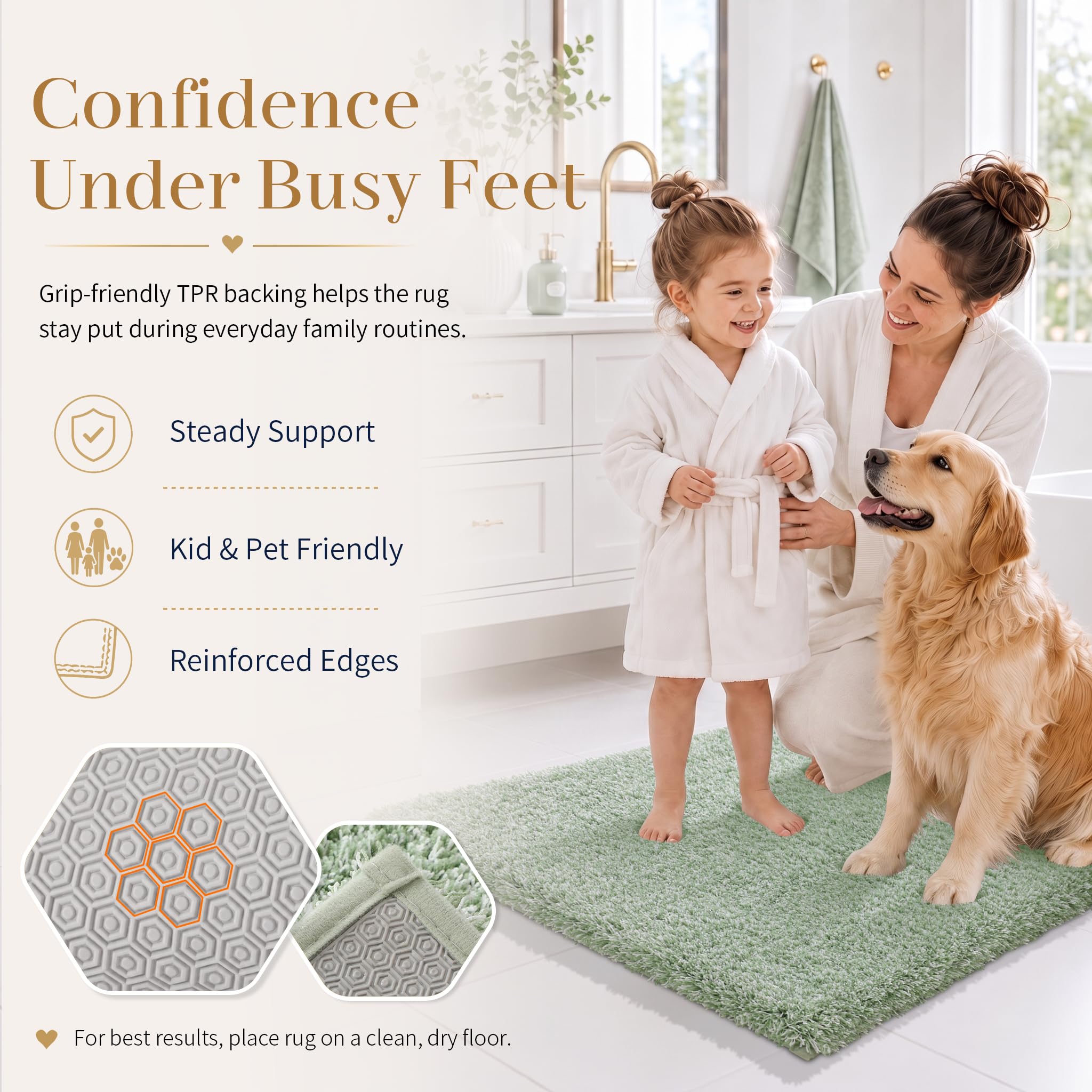 Yimobra patented non-slip bottom keeps rug in place on wet floors
