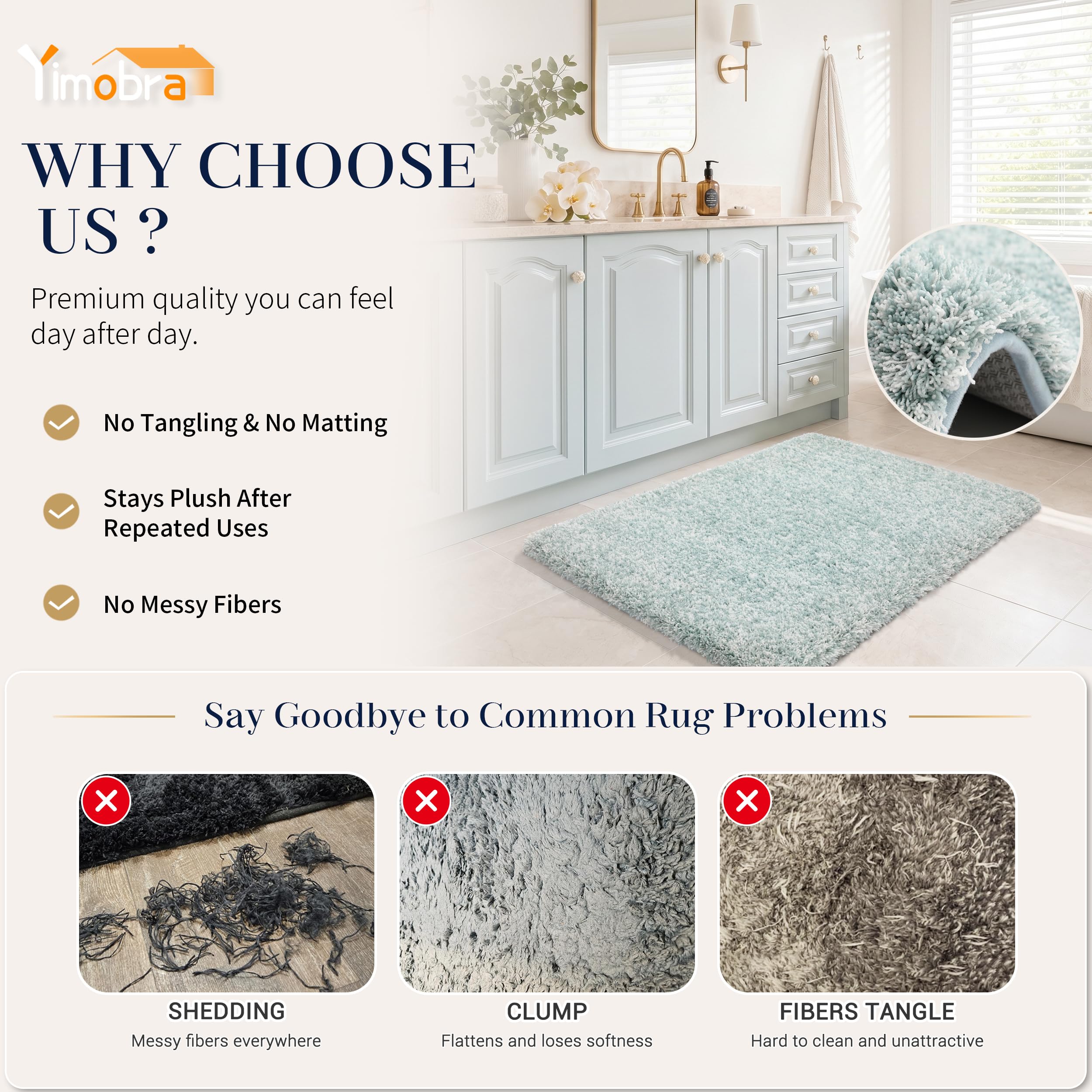 Yimobra plush bath rug 32x20 inch in Sky Light Blue and White