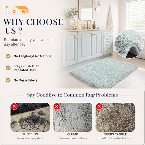 Yimobra plush bath rug 32x20 inch in Sky Light Blue and White