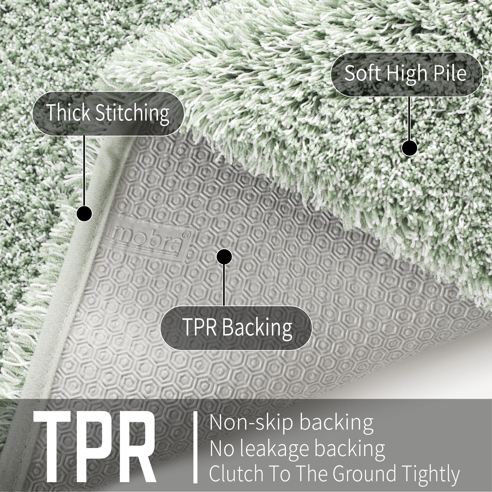 Yimobra plush shag bath rug edges show thickness and cozy comfort.