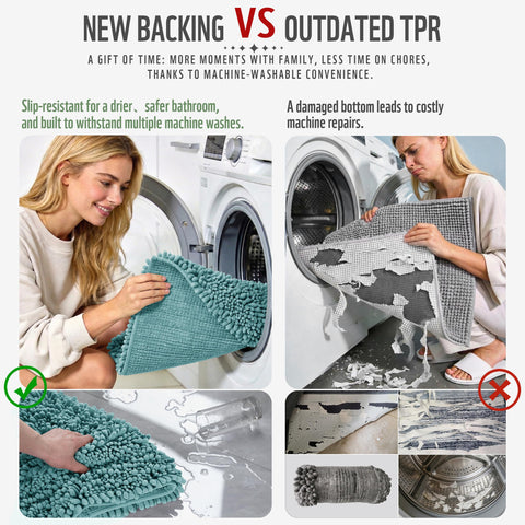 Yimobra quick-absorb chenille mat keeps floors dry after showers.
